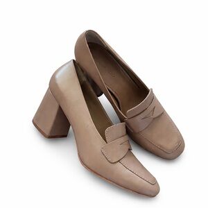 Bernardo Beige Block Heel Loafers
